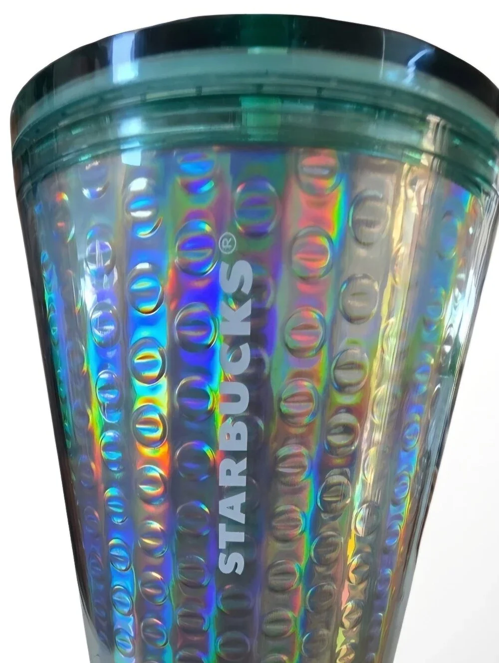 NEW STARBUCKS Iridescent Blue Cold Drink Tumbler Cup 24 oz with Lid & Straw